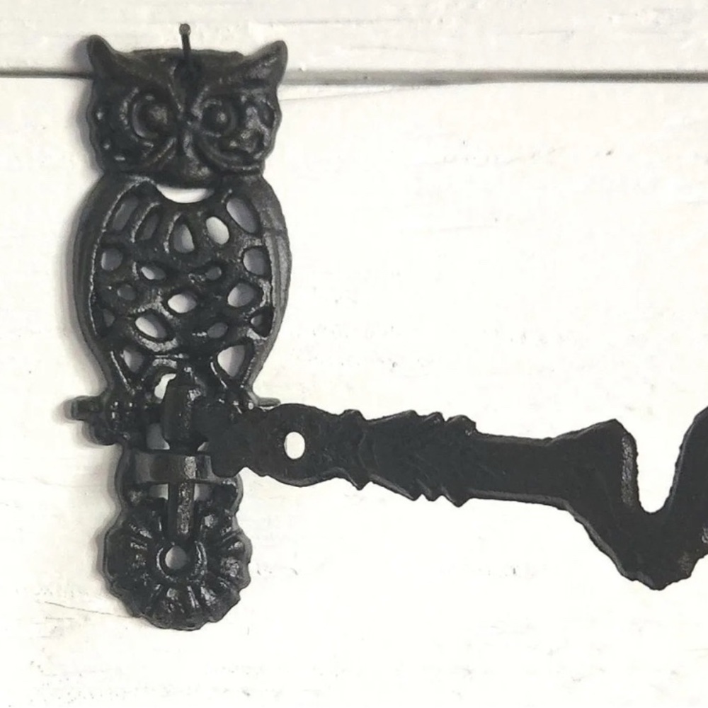 Set of two Cast Iron Owl Swivel Wall Hook Vintage Owl Plant Coat Towel Hanger